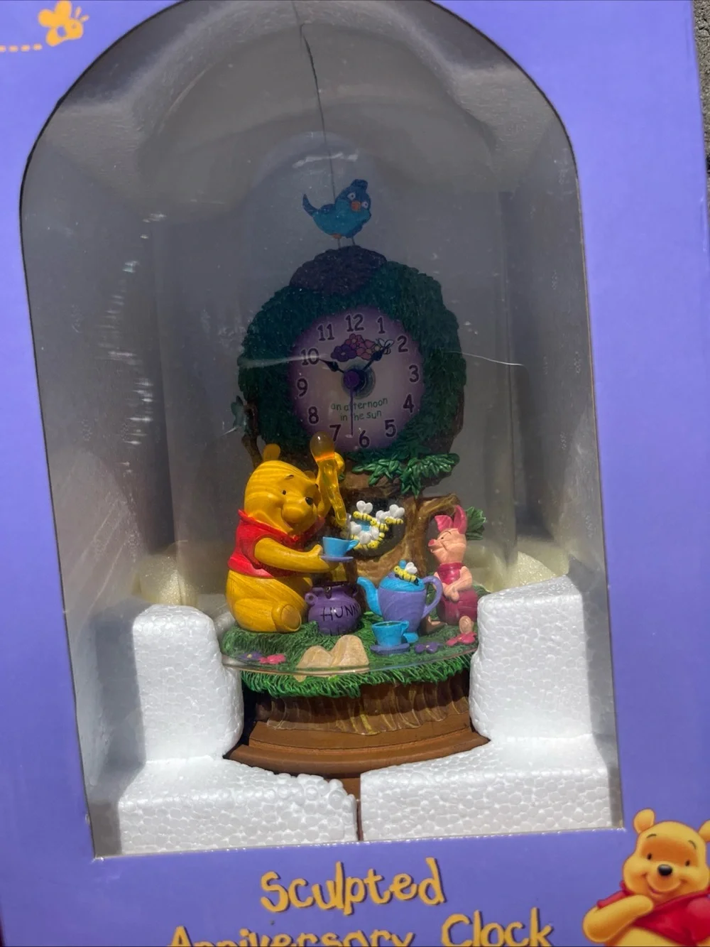 Disney Winnie the Pooh and Piglet Celebratory Sculpted Clock - Purple/Yellow/Red